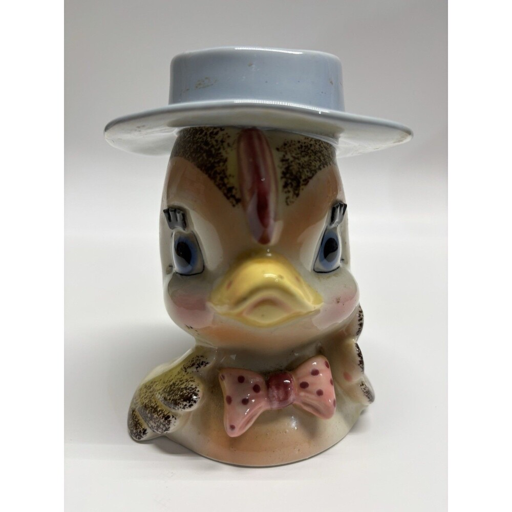 Vintage Acme Ware Duck Planter Vase Ceramic‎ Japan Hat Bow Tie Figure